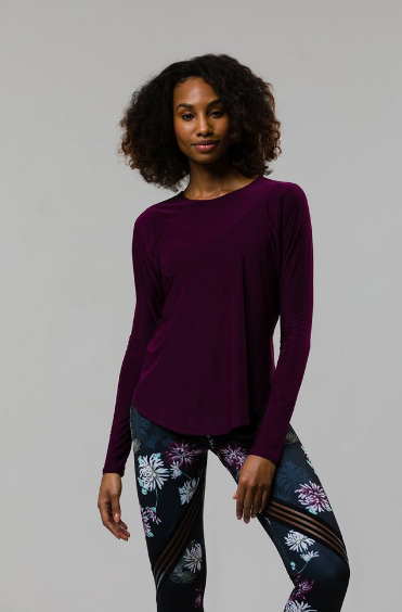Image Title Onzie Tulip Back Long Sleeve Top - Aubergine